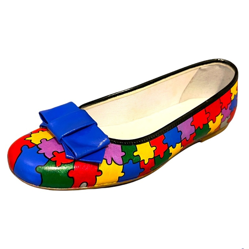 RARE Maria Catalan Spain Handmade Ballet Flat Shoe Puzzle Piece Autism Awareness